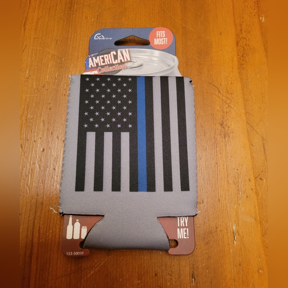 NEW Patriotic Drink Koozie Blue Line American Flag